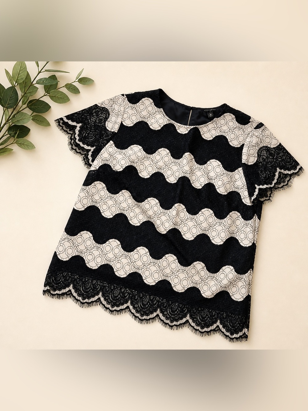 Banana Republic Lace Overlay Blouse | Navy and OffWhite